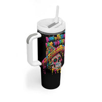 Dripping Sombrero Sugar Skull Tumbler With Handle Día de los Muertos - Wonder Print Shop