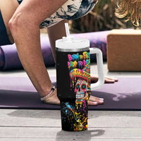 Dripping Sombrero Sugar Skull Tumbler With Handle Día de los Muertos - Wonder Print Shop