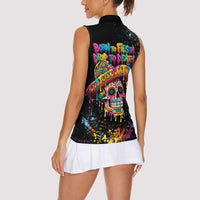 Dripping Sombrero Sugar Skull Women Sleeveless Polo Shirt Día de los Muertos - Wonder Print Shop