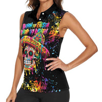 Dripping Sombrero Sugar Skull Women Sleeveless Polo Shirt Día de los Muertos - Wonder Print Shop