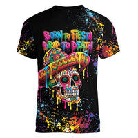 Dripping Sombrero Sugar Skull Women V-Neck T-Shirt Día de los Muertos - Wonder Print Shop