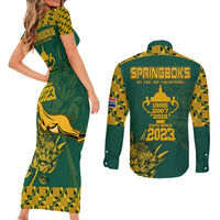 South Africa Rugby Couples Matching Short Sleeve Bodycon Dress and Long Sleeve Button Shirt Springboks Proud The Champions LT9 - Wonder Print Shop