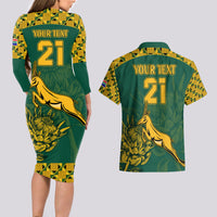 Custom South Africa Rugby Couples Matching Long Sleeve Bodycon Dress and Hawaiian Shirt Springboks Proud The Champions LT9 - Wonder Print Shop