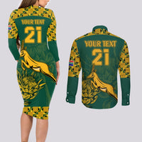 Custom South Africa Rugby Couples Matching Long Sleeve Bodycon Dress and Long Sleeve Button Shirt Springboks Proud The Champions LT9 - Wonder Print Shop