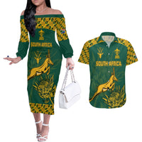 Custom South Africa Rugby Couples Matching Off The Shoulder Long Sleeve Dress and Hawaiian Shirt Springboks Proud The Champions LT9 - Wonder Print Shop
