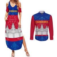 Personalised Cambodia Couples Matching Summer Maxi Dress and Long Sleeve Button Shirt With Simple Flag Style LT9 - Wonder Print Shop