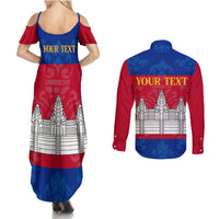 Personalised Cambodia Couples Matching Summer Maxi Dress and Long Sleeve Button Shirt With Simple Flag Style LT9 - Wonder Print Shop