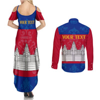 Personalised Cambodia Couples Matching Summer Maxi Dress and Long Sleeve Button Shirt With Simple Flag Style LT9 - Wonder Print Shop