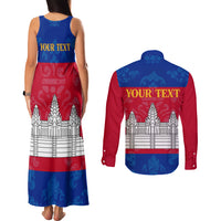 Personalised Cambodia Couples Matching Tank Maxi Dress and Long Sleeve Button Shirt With Simple Flag Style LT9 - Wonder Print Shop
