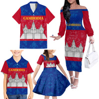 Personalised Cambodia Family Matching Off Shoulder Long Sleeve Dress and Hawaiian Shirt With Simple Flag Style - Wonder Print Shop