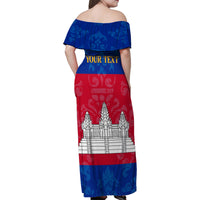 Personalised Cambodia Family Matching Off Shoulder Maxi Dress and Hawaiian Shirt With Simple Flag Style LT9 - Wonder Print Shop
