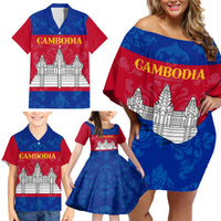 Personalised Cambodia Family Matching Off Shoulder Short Dress and Hawaiian Shirt With Simple Flag Style LT9 - Wonder Print Shop