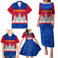 Personalised Cambodia Family Matching Puletasi Dress and Hawaiian Shirt With Simple Flag Style - Wonder Print Shop