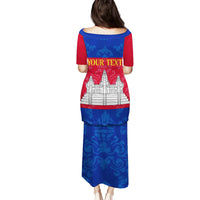 Personalised Cambodia Family Matching Puletasi Dress and Hawaiian Shirt With Simple Flag Style - Wonder Print Shop