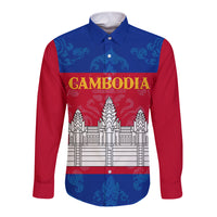 Personalised Cambodia Long Sleeve Button Shirt With Simple Flag Style - Wonder Print Shop