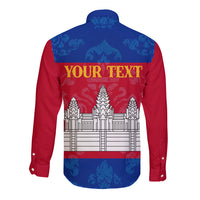 Personalised Cambodia Long Sleeve Button Shirt With Simple Flag Style - Wonder Print Shop