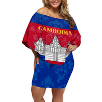 Personalised Cambodia Off Shoulder Short Dress With Simple Flag Style - Wonder Print Shop