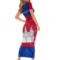 Personalised Cambodia Short Sleeve Bodycon Dress With Simple Flag Style - Wonder Print Shop