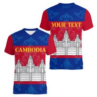Personalised Cambodia Women V Neck T Shirt With Simple Flag Style - Wonder Print Shop