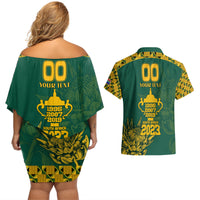 Custom South Africa Rugby Couples Matching Off Shoulder Short Dress and Hawaiian Shirt Springboks Proud The Champions No2 LT9 - Wonder Print Shop