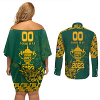 Custom South Africa Rugby Couples Matching Off Shoulder Short Dress and Long Sleeve Button Shirt Springboks Proud The Champions No2 LT9 - Wonder Print Shop