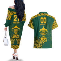 Custom South Africa Rugby Couples Matching Off The Shoulder Long Sleeve Dress and Hawaiian Shirt Springboks Proud The Champions No2 LT9 - Wonder Print Shop