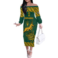 Custom South Africa Rugby Family Matching Off Shoulder Long Sleeve Dress and Hawaiian Shirt Springboks Proud The Champions No2 - Wonder Print Shop
