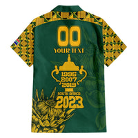Green Hawaiian shirt with back '00 YOUR TEXT' and South Africa 2023 graphic