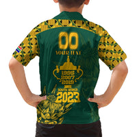 Green Hawaiian shirt back with '00 YOUR TEXT' and South Africa 2023 graphic