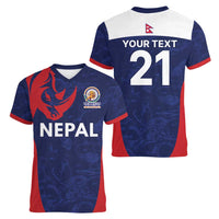 Custom Nepal Cricket Spirit 2026 Women V-Neck T-Shirt World T20 Edition - Wonder Print Shop