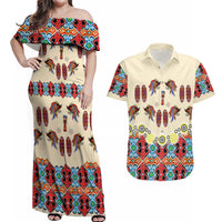 Papua Batik Motif Bird Of Paradise and Native Papuan Shield Couples Matching Off Shoulder Maxi Dress and Hawaiian Shirt LT9 - Wonder Print Shop