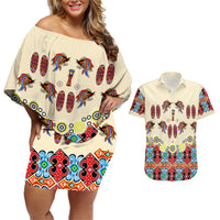 Papua Batik Motif Bird Of Paradise and Native Papuan Shield Couples Matching Off Shoulder Short Dress and Hawaiian Shirt LT9 - Wonder Print Shop