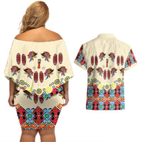 Papua Batik Motif Bird Of Paradise and Native Papuan Shield Couples Matching Off Shoulder Short Dress and Hawaiian Shirt LT9 - Wonder Print Shop