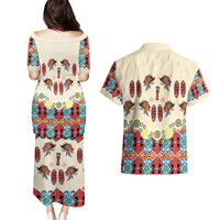 Papua Batik Motif Bird Of Paradise and Native Papuan Shield Couples Matching Puletasi Dress and Hawaiian Shirt LT9 - Wonder Print Shop