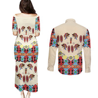 Papua Batik Motif Bird Of Paradise and Native Papuan Shield Couples Matching Puletasi Dress and Long Sleeve Button Shirt LT9 - Wonder Print Shop