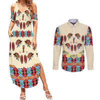 Papua Batik Motif Bird Of Paradise and Native Papuan Shield Couples Matching Summer Maxi Dress and Long Sleeve Button Shirt LT9 - Wonder Print Shop