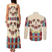 Papua Batik Motif Bird Of Paradise and Native Papuan Shield Couples Matching Tank Maxi Dress and Long Sleeve Button Shirt LT9 - Wonder Print Shop