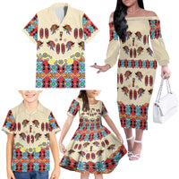 Papua Batik Motif Bird Of Paradise and Native Papuan Shield Family Matching Off Shoulder Long Sleeve Dress and Hawaiian Shirt - Wonder Print Shop