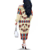 Papua Batik Motif Bird Of Paradise and Native Papuan Shield Family Matching Off Shoulder Long Sleeve Dress and Hawaiian Shirt - Wonder Print Shop