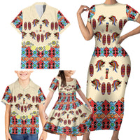 Papua Batik Motif Bird Of Paradise and Native Papuan Shield Family Matching Short Sleeve Bodycon Dress and Hawaiian Shirt - Wonder Print Shop