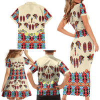 Papua Batik Motif Bird Of Paradise and Native Papuan Shield Family Matching Short Sleeve Bodycon Dress and Hawaiian Shirt - Wonder Print Shop