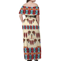 Papua Batik Motif Bird Of Paradise and Native Papuan Shield Off Shoulder Maxi Dress - Wonder Print Shop