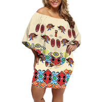 Papua Batik Motif Bird Of Paradise and Native Papuan Shield Off Shoulder Short Dress - Wonder Print Shop