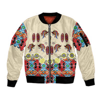 Papua Batik Motif Bird Of Paradise and Native Papuan Shield Sleeve Zip Bomber Jacket - Wonder Print Shop