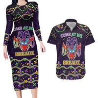 Come At Me Breaux Crawfish Beads Couples Matching Long Sleeve Bodycon Dress and Hawaiian Shirt Mardi Gras Carnival