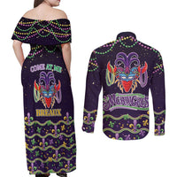 Come At Me Breaux Crawfish Beads Couples Matching Off Shoulder Maxi Dress and Long Sleeve Button Shirt Mardi Gras Carnival