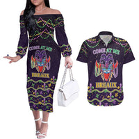 Come At Me Breaux Crawfish Beads Couples Matching Off The Shoulder Long Sleeve Dress and Hawaiian Shirt Mardi Gras Carnival