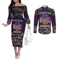 Come At Me Breaux Crawfish Beads Couples Matching Off The Shoulder Long Sleeve Dress and Long Sleeve Button Shirt Mardi Gras Carnival