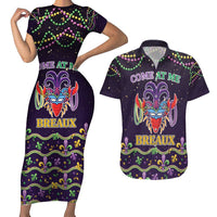 Come At Me Breaux Crawfish Beads Couples Matching Short Sleeve Bodycon Dress and Hawaiian Shirt Mardi Gras Carnival