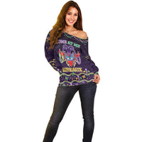 Come At Me Breaux Crawfish Beads Off Shoulder Sweater Mardi Gras Carnival - Wonder Print Shop
